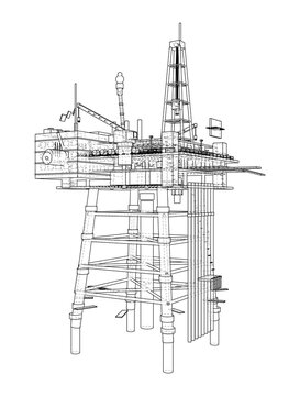 oil drilling rig wireframe illustration. Vector