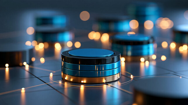 Cloud database infrastructure concept with distributed storage layers connected to analytics engines and business applications, secure data pipelines, scalable enterprise