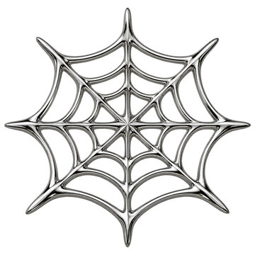 Polished chrome silver spiderweb fashion motif 3D isolated on transparent background