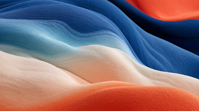 Layered blue white and coral flowing waves for vibrant abstract branding and wallpaper design.