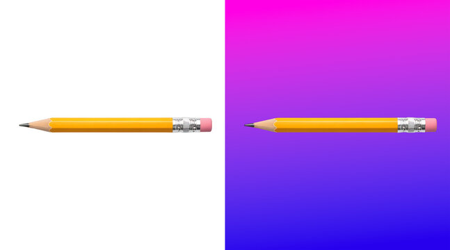 Single yellow wooden pencil with a pink eraser tip isolated on a clean white background