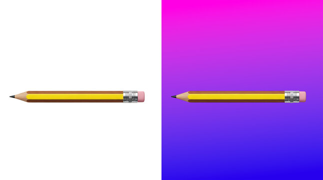Single yellow wooden pencil with a pink eraser tip isolated on a plain white background