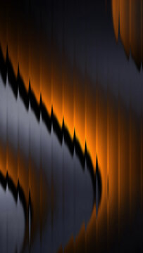 Vertical composition of abstract glassmorphism background featuring contrast of molten amber and burnt orange waves gradient with frosted fractal ribbed glass texture, ideal for mobile.