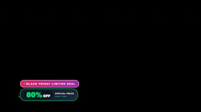 Black Friday discount lower third banner overlay with eighty percent off promotion for marketing and commercial sale video