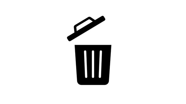 Black trash can icon animation opening lid on clean background