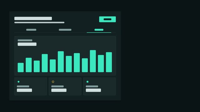 Animated tabs switching content dark layout drawn as a minimal interface mockup in teal and cyan, dark mode. Smooth 4K seamless loop with blank placeholder content and room for your own copy. Widescre