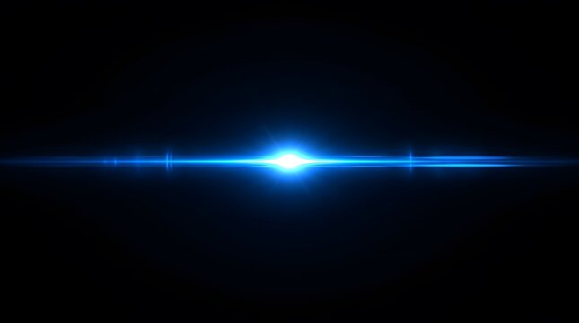 A dramatic blue light flare features a brilliant central starburst set against a dark black backdrop producing a powerful energetic visual impression