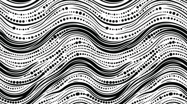 Abstract Wave Pattern: A dynamic and mesmerizing abstract pattern featuring undulating waves composed of fine lines and dots, creating a sense of rhythmic movement and visual intrigue.