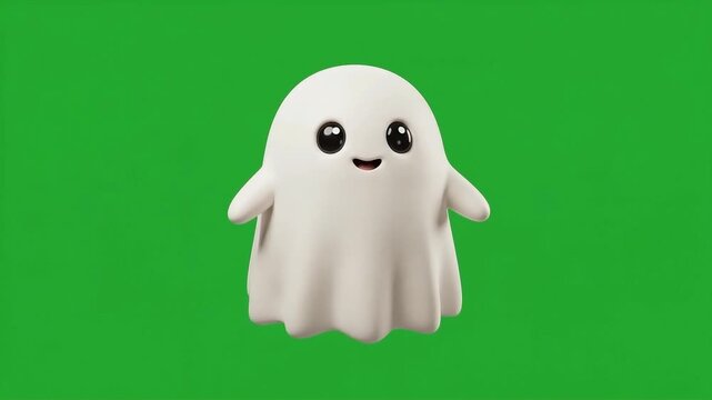 Cute Ghost Character Waving for Halloween Celebration Animation on Green Screen Background