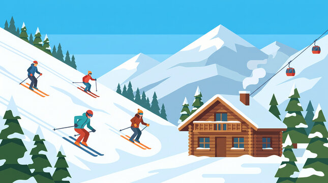 vibrant ski resort flat illustration commercial ready winter mountain vector for travel branding resort promotions merchandise