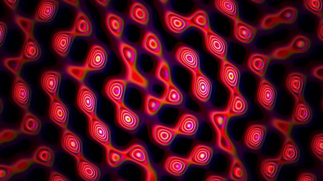 Neon abstract looping pattern with swirling concentric circles in vivid red and green colors