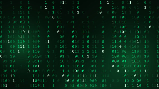 Abstract Green Machine Code Pattern Featuring Streams of Binary Numbers and Digital Data. Modern Technology Background Inspired by Computer Programming, Algorithms and Cyber Networks.