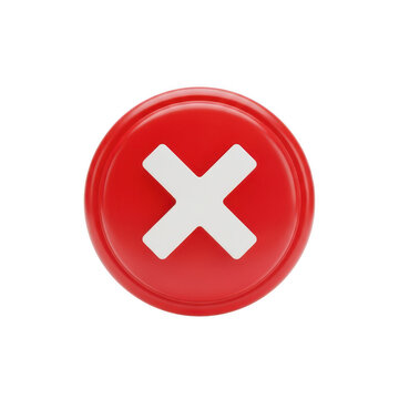 Red round button with a white cross mark sign isolated on transparent background