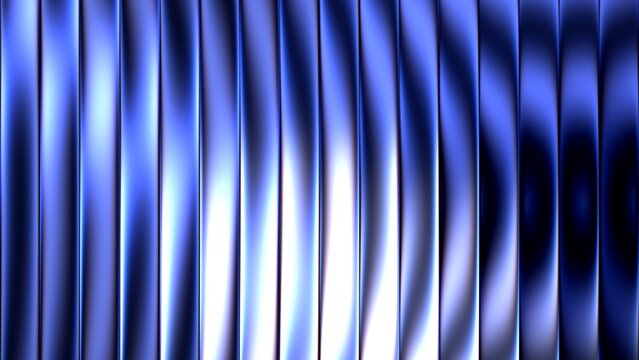 Abstract blue vertical metallic stripes background with smooth curved lines, shiny reflective textures, dynamic lighting effects, and elegant futuristic geometry design pattern