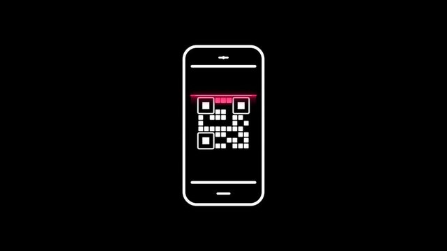 Mobile Phone Scanning Digital QR Code on Black Background Animation