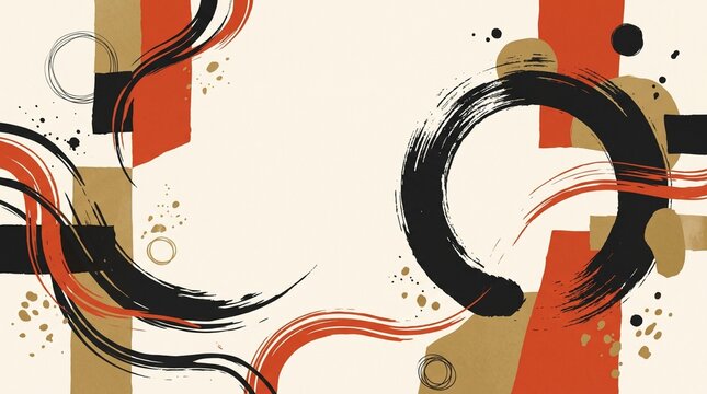 Japanese-inspired abstract background featuring hand-drawn ink curves and imperfect circles