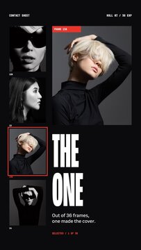 Selection Grid Stories / Editorial Contact Sheet and Photo Strip With a Selected Frame and Bold Type for Photography Portfolios and Social Media / Vertical / Part 02