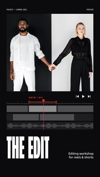 Selection Grid Stories / Editorial Editing Timeline With a Playhead, Waveform and Media Preview for Editing Workshops, Showreels and Social Media / Vertical / Part 09