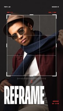 Selection Grid Stories / Editorial Crop Frame Portrait With an Angle Scale and Condensed Type for Photography Portfolios and Social Media / Vertical / Part 01