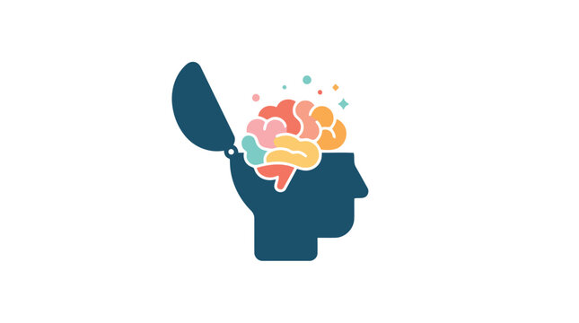 Human head silhouette with colorful brain illustration on white background