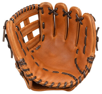 Classic tan leather baseball glove with dark brown lacing for sports enthusiasts