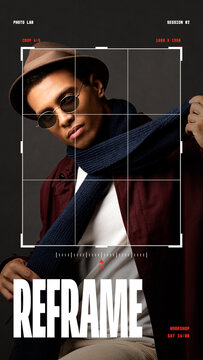 Selection Grid Stories / Editorial Crop Frame Portrait With an Angle Scale and Condensed Type for Photography Portfolios and Social Media / Vertical / Part 01