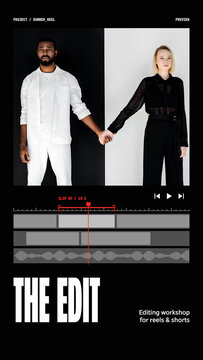 Selection Grid Stories / Editorial Editing Timeline With a Playhead, Waveform and Media Preview for Editing Workshops, Showreels and Social Media / Vertical / Part 09