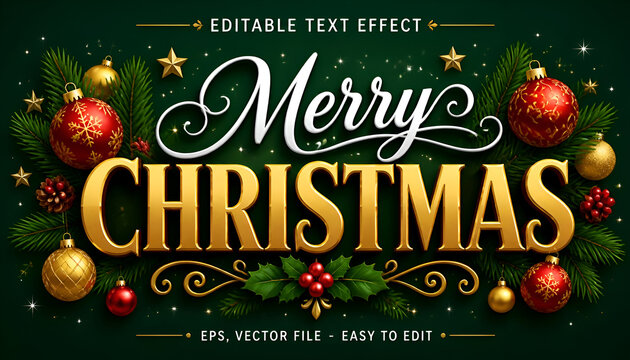 Merry christmas text effect, editable greeting christmas text style.
