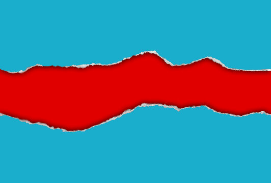 Ripped blue paper on red