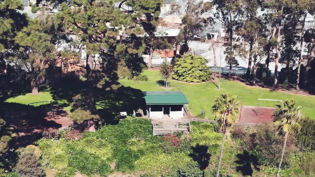 Drone perspective of famous Umpherston Sinkhole on sunny