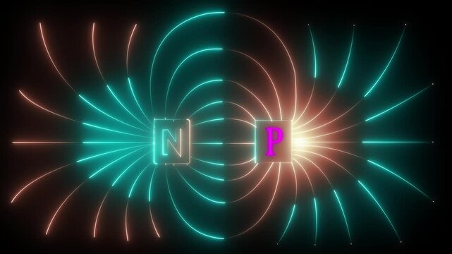 glowing neon magnetic field lines icon isolated on black background. Magnetic flux pattern around north and south poles. electromagnet physics education of science.