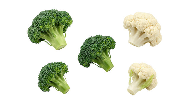 Fresh broccoli and cauliflower florets on black background