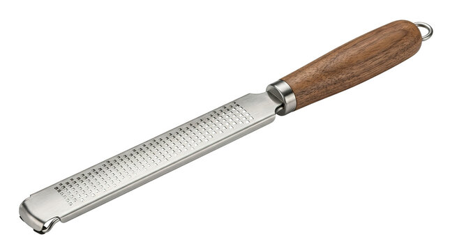 Stainless steel zester with wooden handle for grating citrus and cheese