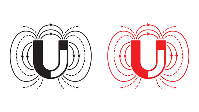 U Shaped Magnet With Magnetic Field Lines Icon for Physics Education, Electromagnetic Research, Engineering Applications and Scientific Experiments