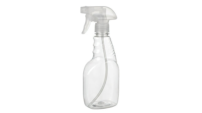 Empty transparent spray bottle with trigger for cleaning or gardening uses