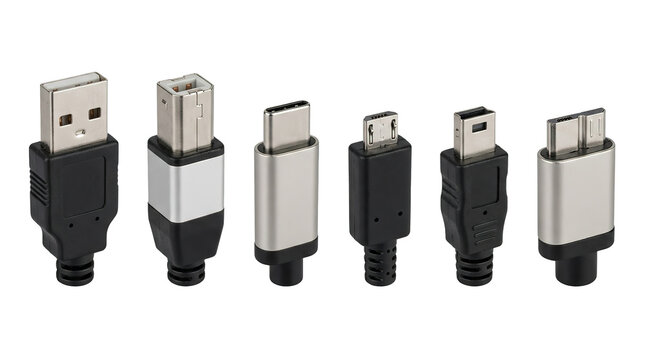 Assorted usb connectors: types a, b, c, micro, and mini ports