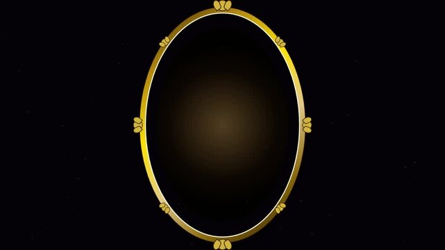 Magical gold framed mirror isolated on black background