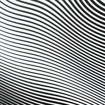 Abstract black and white geometric pattern with diagonal parallel lines and dynamic perspective effect.