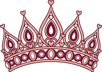 Elegant pink tiara with red gems and intricate details isolated on transparent background © Jannatul
