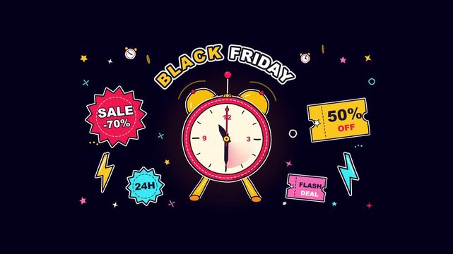 Black Friday Sale Countdown Clock Alert Animation on Transparent Background