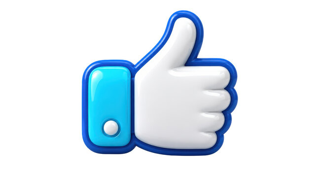 Blue and white thumbs up icon isolated on transparent background