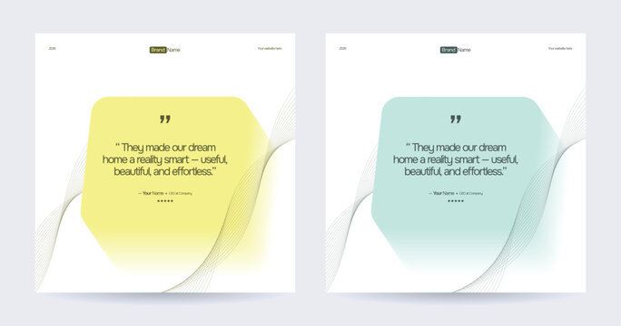 Set of client testimonials or review social media post design, client feedback template with square size modern and creative