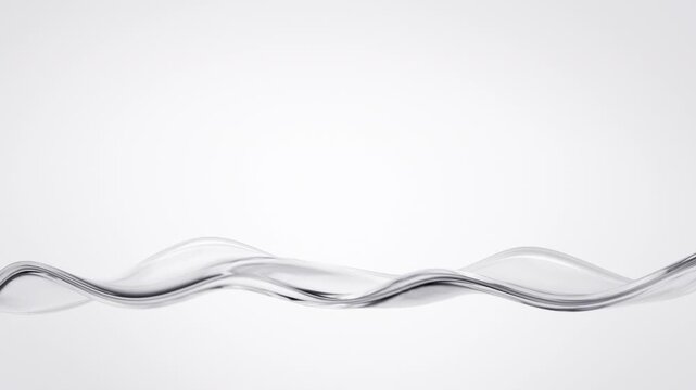 Transparent liquid glass wave flowing smoothly on a light gray background, purity and fluidity concept, seamless loop, 3d rendered animation
