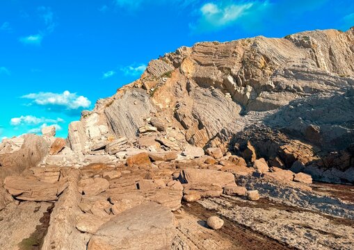 Flysch Rock Cliff and Geological Strata at Costa Quebrada Spain
