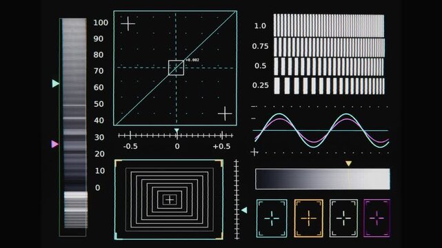 Displaying test panel stabilizing as diag run starting at screen with chart, CALIBRATED confirming