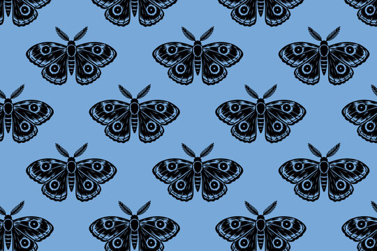 Vintage moth repeat pattern in a seamless vector, hand-drawn pen and ink butterfly illustrations