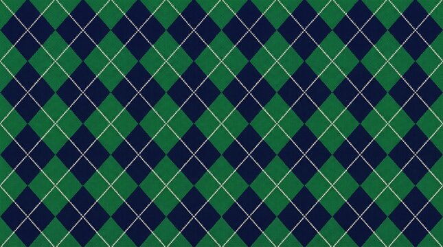 Intricate green and navy blue argyle pattern a classic textile design with repeating diamonds