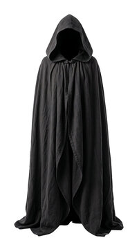 Dark mystery black hooded cloak on transparent background
