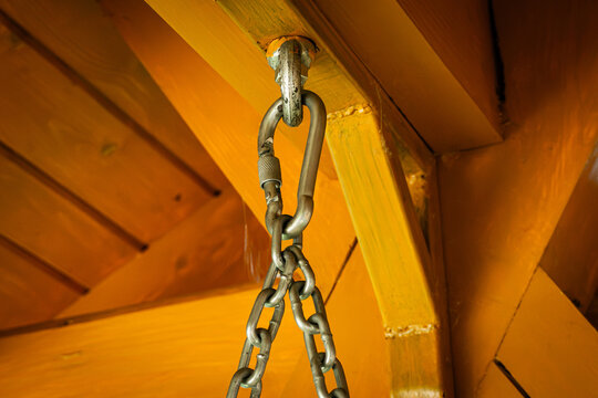 Metal chain and carabiner mount detail