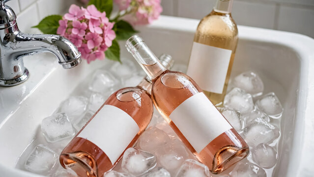 Bottles skincare products ice bath spa relaxation wellness